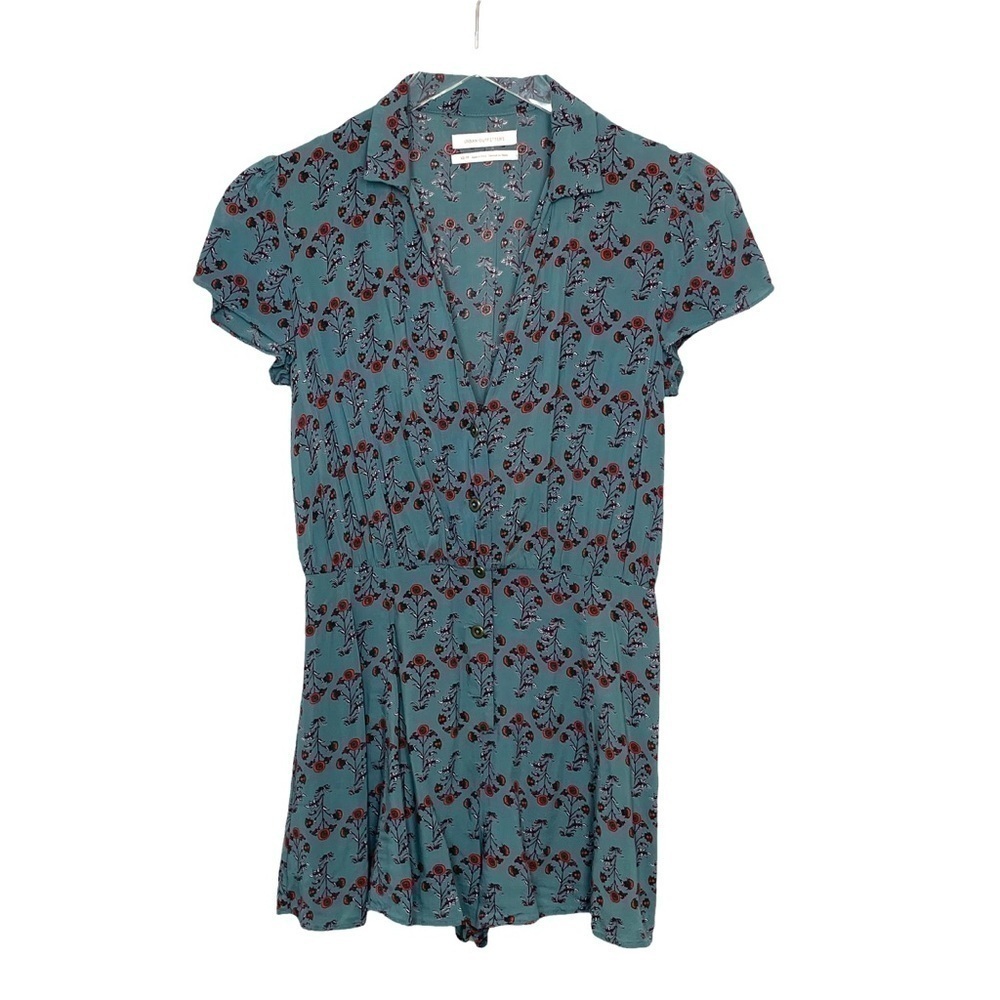 Urban Outfitters Teal Floral Romper Cap Sleeves Size XS
